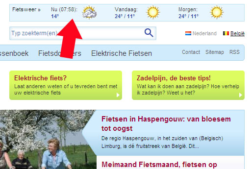 Het weer voor fietsers op de homepage